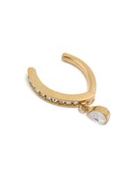 Crafted from gold plated titanium with cubic zirconia charm featuring a dainty curved drop design detail view - link has visual effect only