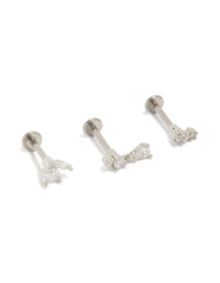 Titanium Cubic Zirconia Flower Drop Flat Back Studs 3- Pack - link has visual effect only