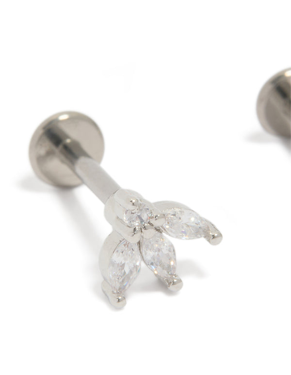 Titanium Cubic Zirconia Flower Drop Flat Back Studs 3- Pack