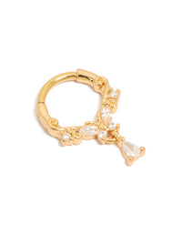 Featuring a butterfly charm with cubic zirconia in gold plated titanium ring front view - link has visual effect only