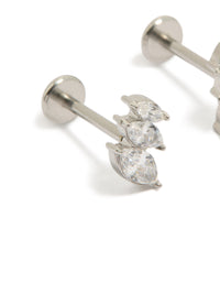 Surgical Steel Cubic Zirconia Triple Marquise Flat Back Studs - link has visual effect only