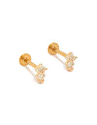 Kids Gold Plated Surgical Steel Cubic Zirconia Mini Diamond Flat Back Studs - link has visual effect only