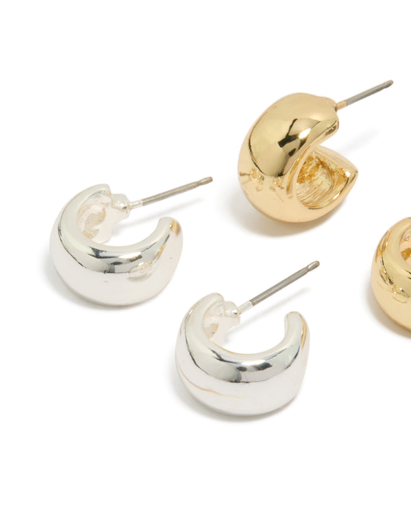 Mixed Metal  Plated Small Round Open Hoop Earrings 3-Pack
