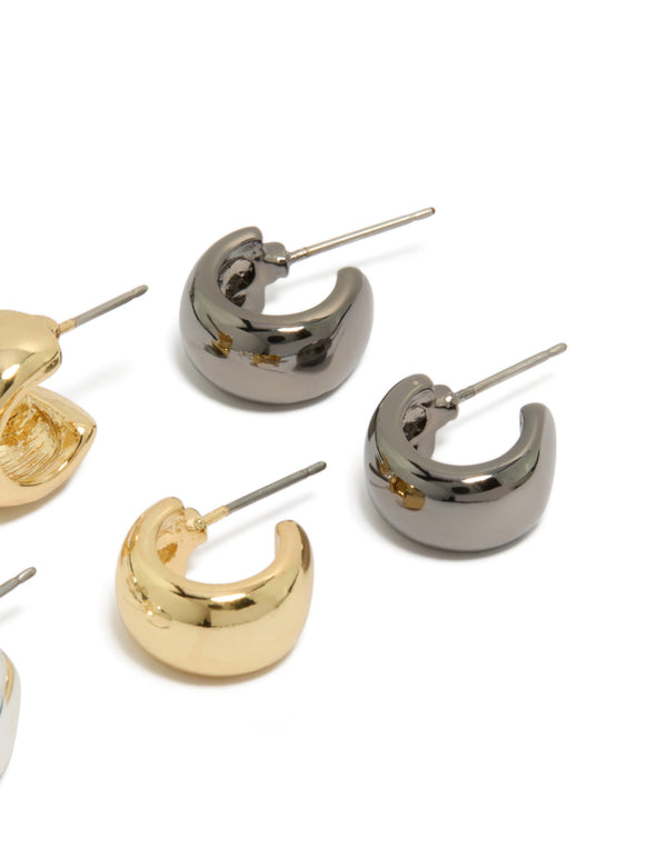 Mixed Metal  Plated Small Round Open Hoop Earrings 3-Pack