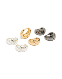 Mixed Metal Plated Small Graduated Huggie Earrings 3-Pack - link has visual effect only