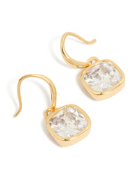 Gold Plated Square Cubic Zirconia Hook Earrings - link has visual effect only