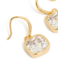 Gold Plated Square Cubic Zirconia Hook Earrings - link has visual effect only
