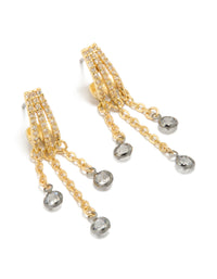 Mixed Metal Plated Cubic Zirconia Illusion Hoop Chain Drop Earrings - link has visual effect only
