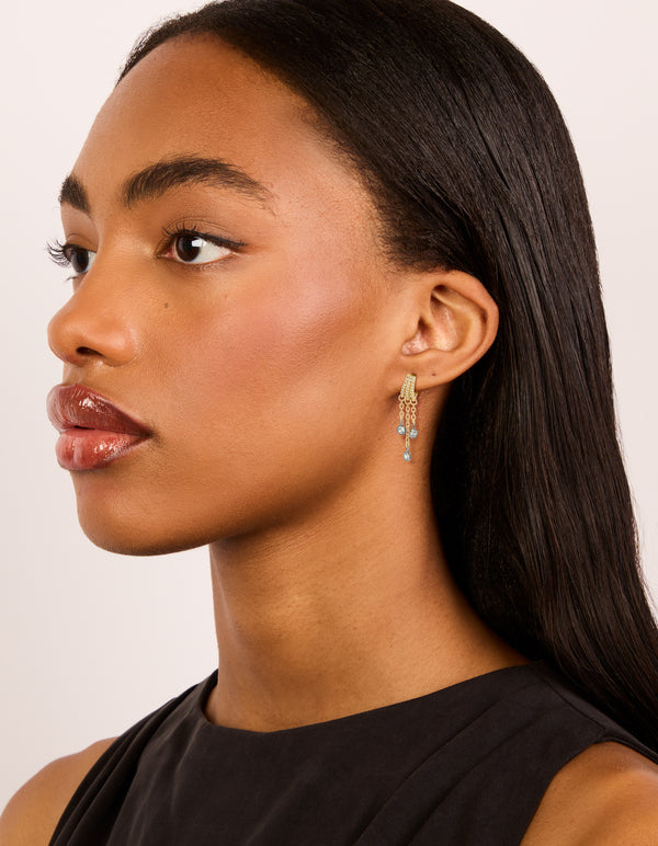 Mixed Metal Plated Cubic Zirconia Illusion Hoop Chain Drop Earrings