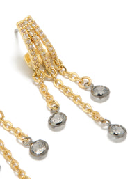 Mixed Metal Plated Cubic Zirconia Illusion Hoop Chain Drop Earrings - link has visual effect only