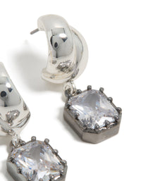 Silver & Gunmetal Plated Cubic Zirconia Square Drop Earrings - link has visual effect only