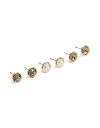 Gold Plated Cubic Zirconia Circle Stud Earrings 3-Pack - link has visual effect only