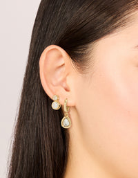Gold Plated Cubic Zirconia Large Bezel Set Studs & Huggie Earrings 3-Pack - link has visual effect only