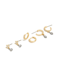 Mixed Metal Plated Cubic Zirconia Bezel Stud & Huggie Earrings 3-Pack - link has visual effect only