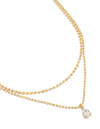 Gold Plated Cubic Zirconia Teardrop Pendant & Ball Layered Necklace - link has visual effect only