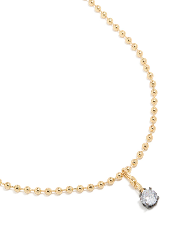 Mixed Metal Plated Cubic Zirconia Pendant & Ball Chain Necklace