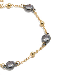 Mixed Metal Plated Cubic Zirconia Stone & Ball Chain Bracelet - link has visual effect only