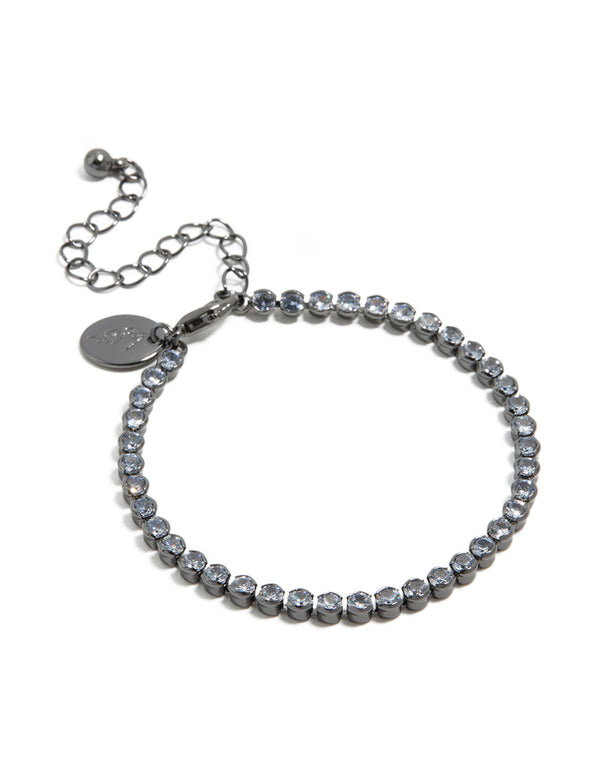 Gunmetal Silver Plated Cubic Zirconia Circle Tennis Bracelet