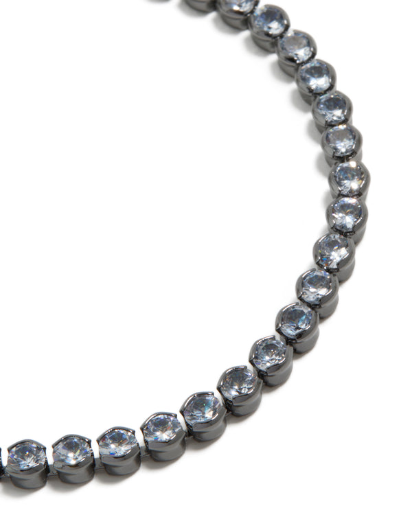 Gunmetal Silver Plated Cubic Zirconia Circle Tennis Bracelet