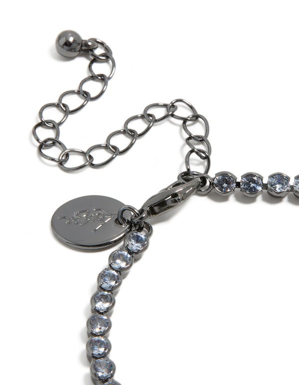 Gunmetal Silver Plated Cubic Zirconia Circle Tennis Bracelet
