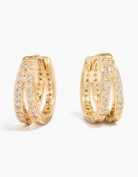 Gold Plated Pavé Cubic Zirconia Layered Huggie Earrings - link has visual effect only