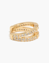 Gold Plated Pavé Cubic Zirconia Layered Huggie Earrings - link has visual effect only