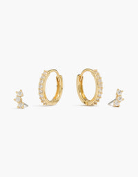 Gold Plated Mini Cubic Zirconia Stud  & Huggie Earrings 2-Pack - link has visual effect only