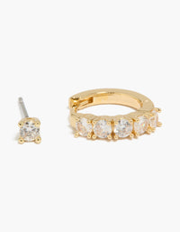 Gold Plated Cubic Zirconia & Oval Huggie Earrings 2-Pack - link has visual effect only