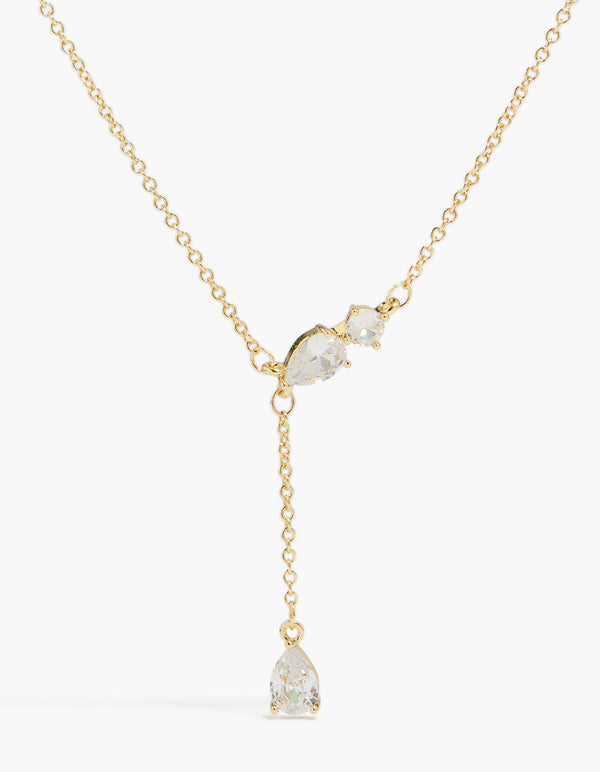 Gold Plated Cubic Zirconia Trio Y-Necklace