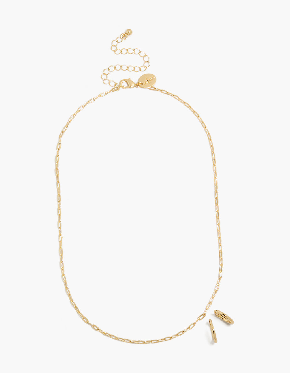 14K Gold Plain Chain & Huggie Earrings Set