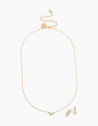 Gold Plated Cubic Zirconia Huggie Earrings & Necklace Set - link has visual effect only