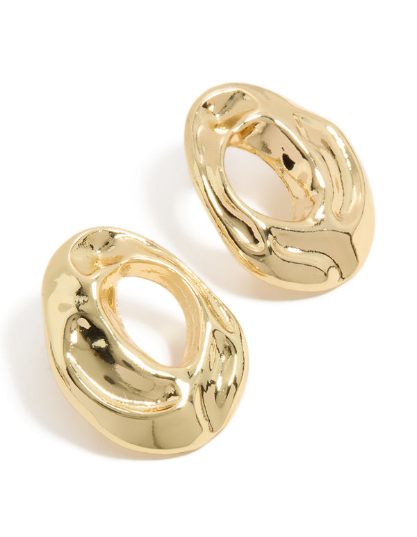 Gold Plated Open Organic Circle Stud Earrings