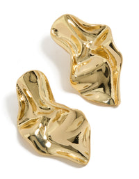 Gold Plated Wavy Organic Drop Stud Earrings - link has visual effect only