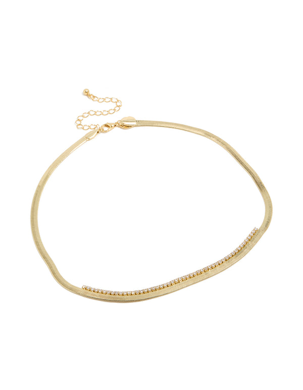 Gold Plated Cubic Zirconia & Snake Chain Necklace