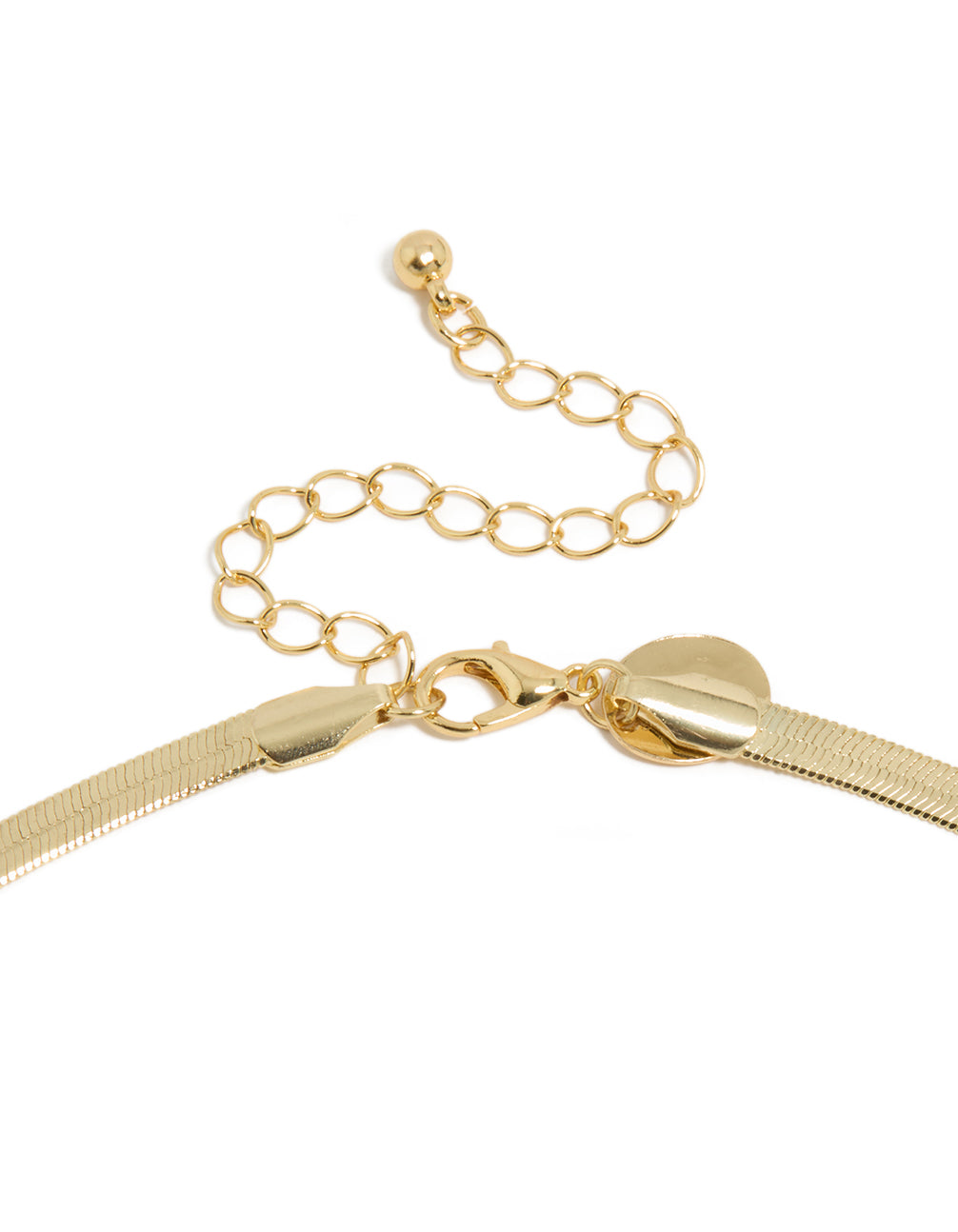 Detailed gold plated cubic zirconia necklace featuring snake chain in statement style clasp detail view