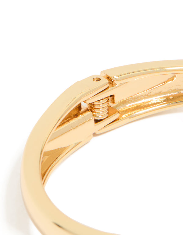 Gold Plated Flat Teardrop Hinged Bangle
