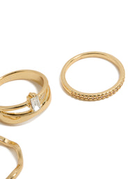Gold Plated Square & Baguette Cubic Zirconia Wavy Rings 3-Pack - link has visual effect only
