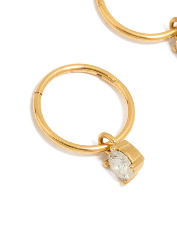 Gold Plated Surgical Steel Cubic Zirconia Drop Sleeper Earrings