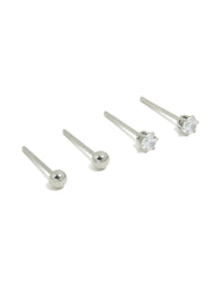Kids Surgical Steel Blue Cubic Zirconia Stud Earrings 2-Pack - link has visual effect only