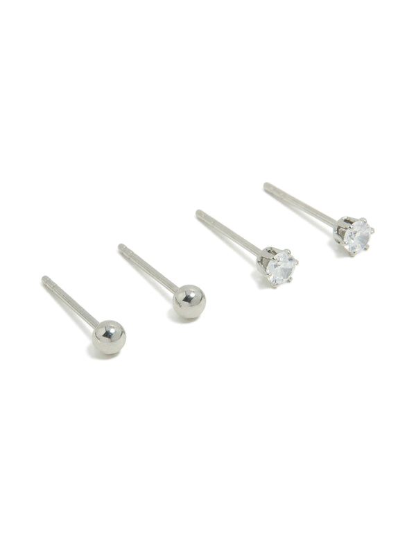 Kids Surgical Steel Blue Cubic Zirconia Stud Earrings 2-Pack