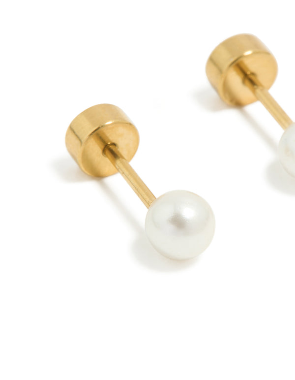 Kids Surgical Steel Pearl Flat Back Studs
