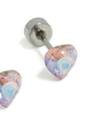 Kids Surgical Steel Iridescent Cubic Zirconia Heart Flat Back Studs - link has visual effect only