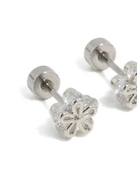 Kids Surgical Steel Cubic Zirconia  Flower Flat Back Studs - link has visual effect only