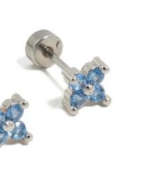 Kids Surgical Steel Blue Cubic Zirconia Flower Flat Back Studs - link has visual effect only