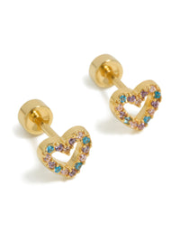 Kids Gold Plated Surgical Steel Cubic Zirconia Pave Heart Flat Back Studs - link has visual effect only
