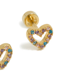 Kids Gold Plated Surgical Steel Cubic Zirconia Pave Heart Flat Back Studs - link has visual effect only