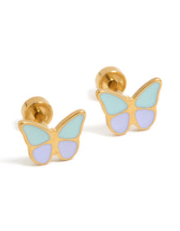 Kids Gold Plated Surgical Steel Colour Mix Butterfly Flat Back Studs - link has visual effect only