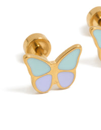 Kids Gold Plated Surgical Steel Colour Mix Butterfly Flat Back Studs - link has visual effect only