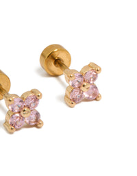 Kids Gold Plated Surgical Steel Pink Cubic Zirconia Flower Flat Back Studs - link has visual effect only