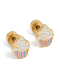 Kids Gold Plated Surgical Steel Enamel Cupcake Flat Back Studs - link has visual effect only